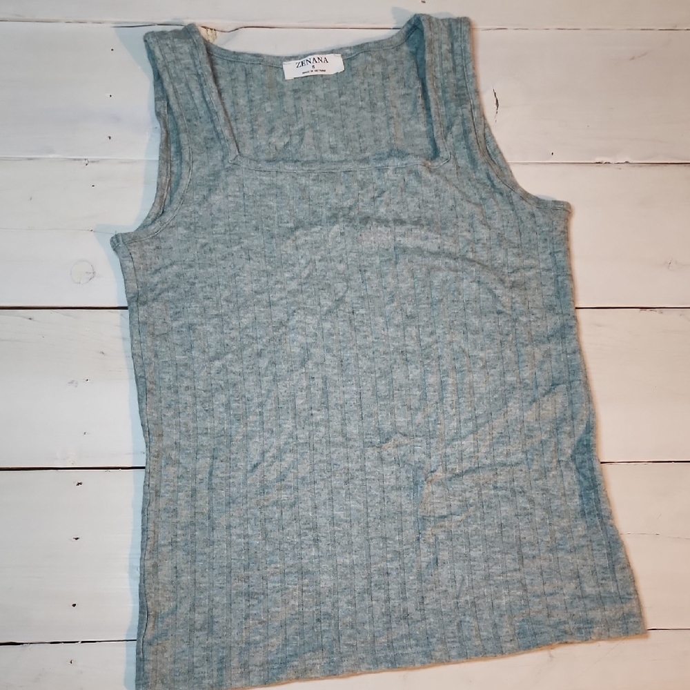 Zenana Outfitters Light Blue Ribbed Tank Top